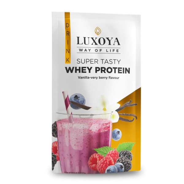 SUPER TASTY WHEY PROTEIN - PRÉMIUM TEJSAVÓ FEHÉRJE ITALPOR 30 g - Vanília-erdei gyümölcs ízű