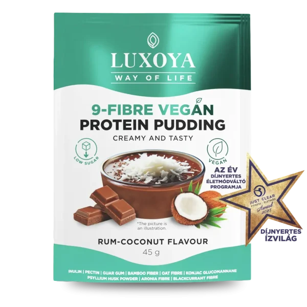 9-FIBRE VEGAN PROTEIN PUDDING - VEGÁN FEHÉRJÉT TARTALMAZÓ ROSTPUDING 9 FÉLE NÖVÉNYI ROSTTAL 45 g - Rumos-kókuszos csokoládé ízű