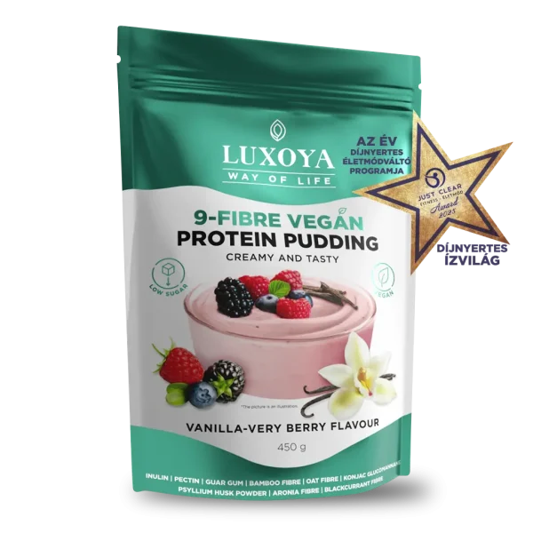 9-FIBRE VEGAN PROTEIN PUDDING - VEGÁN FEHÉRJÉT TARTALMAZÓ ROSTPUDING 9 FÉLE NÖVÉNYI ROSTTAL 450 g - Vanília-erdei gyümölcs ízű
