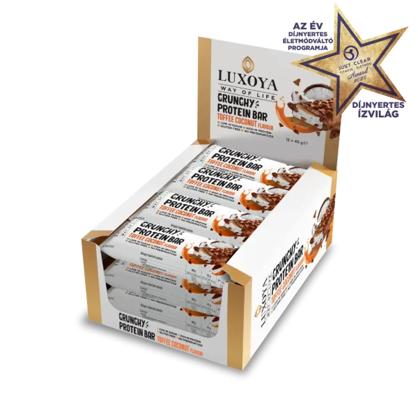CRUNCHY PROTEIN BAR - ROPPANÓS FEHÉRJESZELET 12x45g - Karamella Kókusz ízű