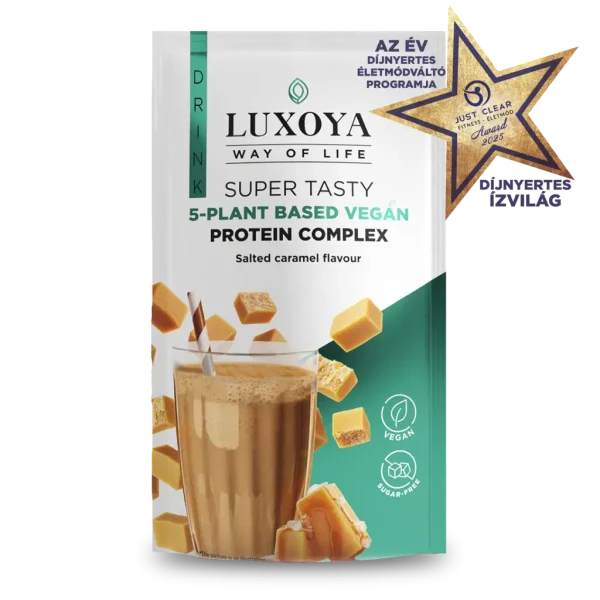 SUPER TASTY 5-PLANT BASED VEGAN PROTEIN COMPLEX - 5 FÉLE NÖVÉNYI FEHÉRJEFORRÁST TARTALMAZÓ VEGÁN FEHÉRJE ITALPOR 30 g - Sós karamella ízű