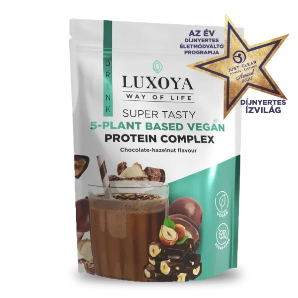 SUPER TASTY 5-PLANT BASED VEGAN PROTEIN COMPLEX - 5 FÉLE NÖVÉNYI FEHÉRJEFORRÁST TARTALMAZÓ VEGÁN FEHÉRJE ITALPOR 450 g - Csokoládé-mogyoró ízű