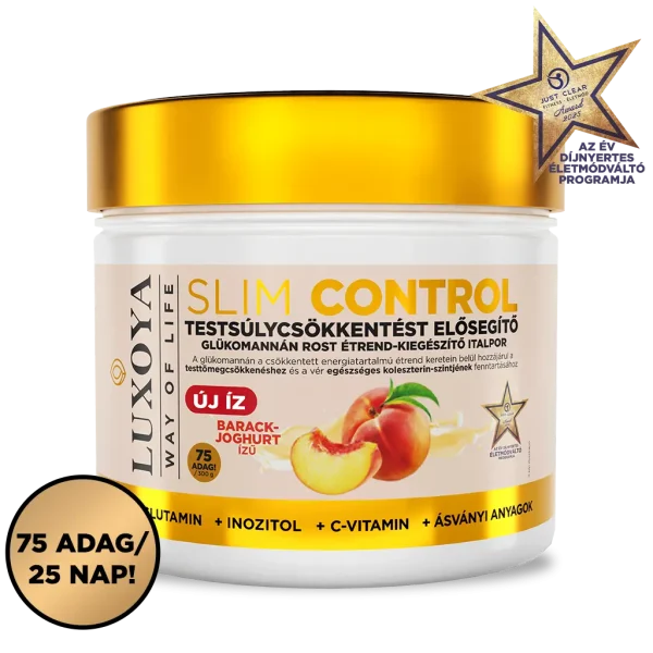 Slim Control - Testsúlycsökkentést elősegítő glükomannán rost italpor – Barack-Joghurt ízű - 300g