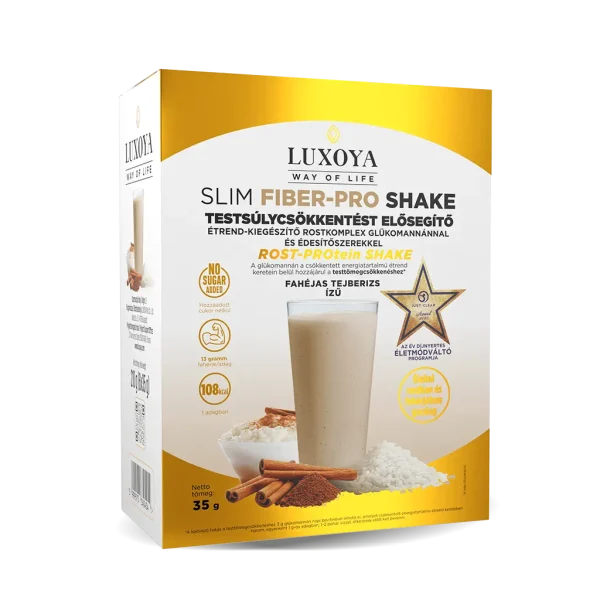 Slim Fiber-Pro Shake - Fahéjas tejberizs - Testsúlycsökkentést elősegítő étrend-kiegészítő rostkomplex glükomannánnal és édesítőszerekkel - 6x35g